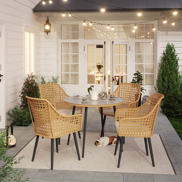 JOIVI 5-Piece Outdoor Dining Set, All-Weather Wicker Patio Furniture ...