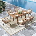 thumbnail image 1 of Outdoor Dining Set for 6, Extendable Wooden Table with Wicker Patio Chairs, 7-Piece Patio Outdoor Furniture Set for Deck, Garden, Backyard, Creamy White, 1 of 9