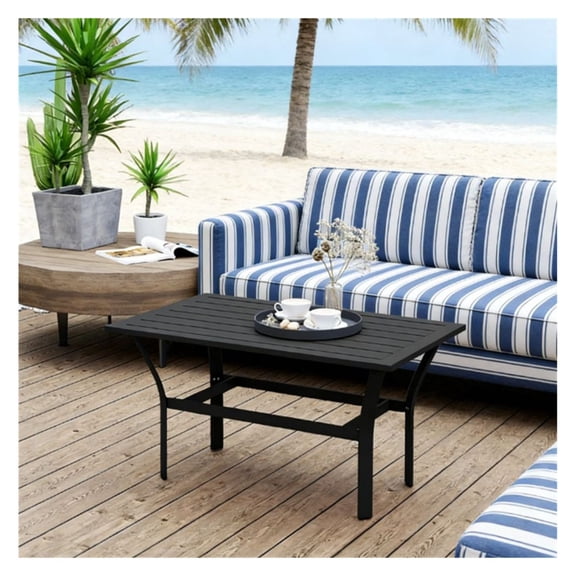 Outdoor Dining Table - 36" Black Metal Patio Table - Garden Terrace Coffee Table - Weather Resistant Slatted Design - Space Saving Bistro Table