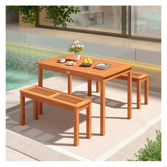 Outdoor Dining Table for 6, 48 Inch Wood Patio Table Rectangular - Natural Finish, Sturdy Construction, Garden Furniture for Patio, Backyard, Family Meals