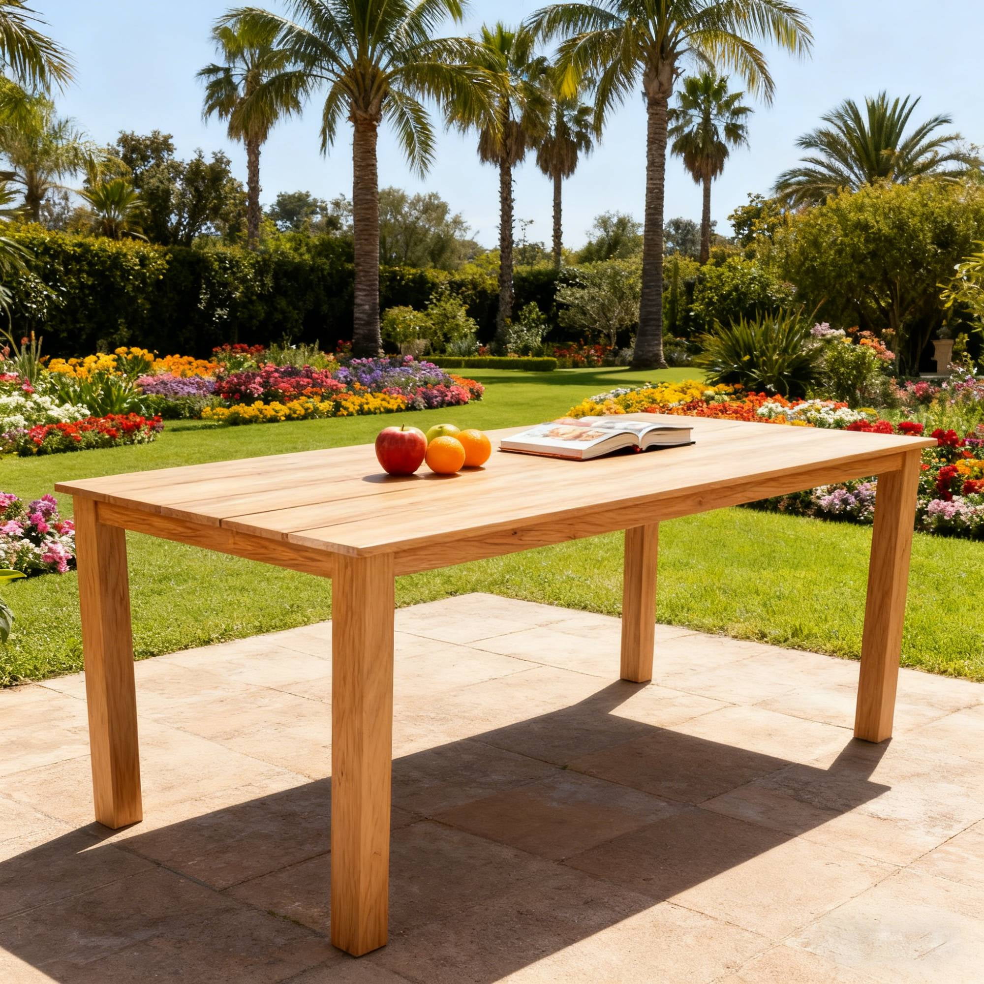 Outdoor Dining Table, 68.9 Inch Simple Solid Dinner Table for Garden Patio Backyard Picnic Casual Outdoor Meals, Teak