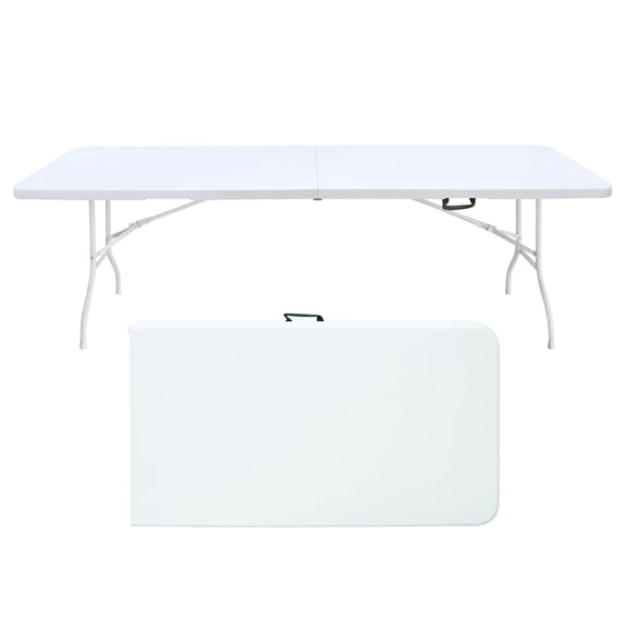 Outdoor Dining Table 8ft Folding Table, Portable Plastic Table for Camping, Picnics, Parties, High Load Bearing Foldable Table White,Patio Table