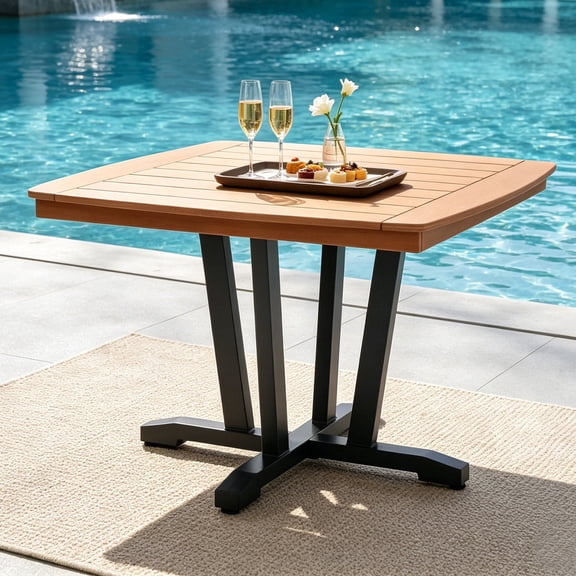 Outdoor Dining Table, Aluminum Frame Rectangular Dining Table Weather Resistant for Patio Backyard Garden