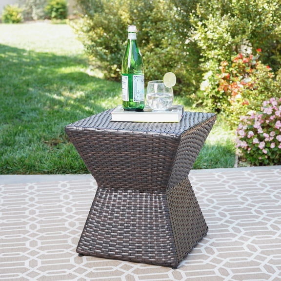 Outdoor Dining Table, CALHOUN 16 Outdoor Wicker End Table, Brown Multi Outdoor Coffee Table,Rattan Patio Table, Garden & Outdoor & Patio Furniture Outdoor Tables CALHOUN 16 Outdoor Wicker End Table