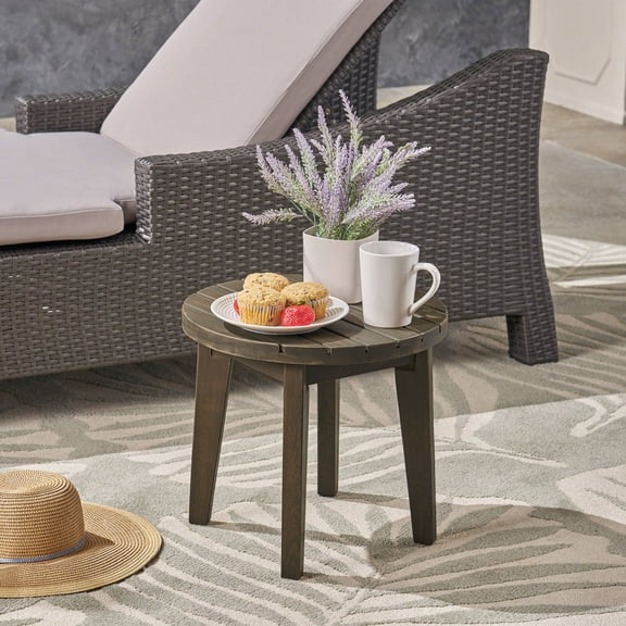 Outdoor Dining Table Outdoor 16" Acacia Wood Side Table, Gray Finish,Outdoor Coffee Table