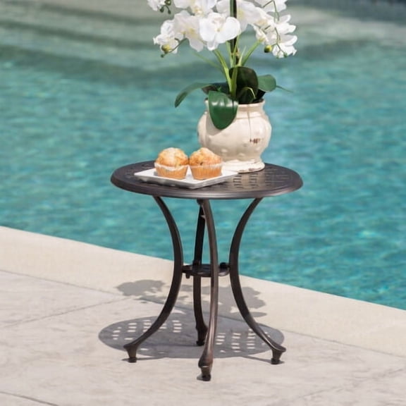 Outdoor Dining Table, Outdoor 19" Cast Aluminum Side Table_61112.00, Bronze Outdoor Coffee Table,Aluminium Patio Table, Garden & Outdoor & Patio Furniture Outdoor Tables Outdoor 19" Cast Aluminum Sid