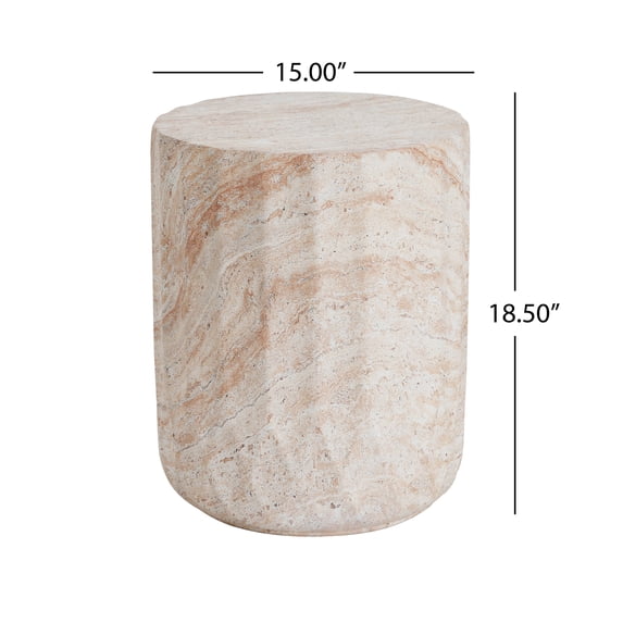 Outdoor Dining Table Outdoor/Indoor Lightweight Concrete Side Table,Cylinder Travertine Finish Accent Table,Patio Table