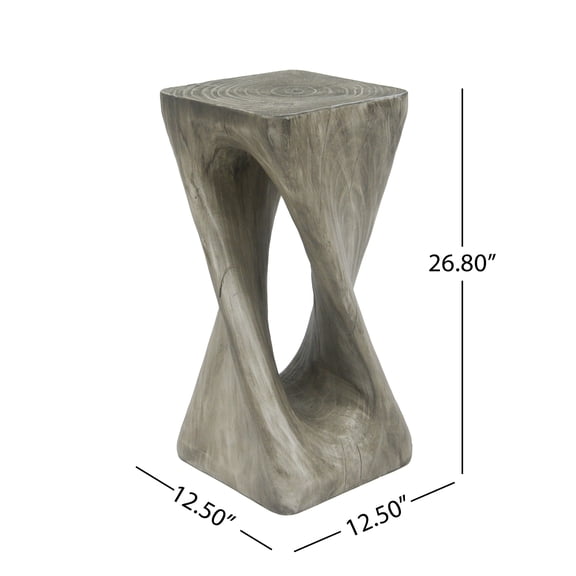 Outdoor Dining Table Outdoor Side Table,Twist Shape End Table,Decorative Accent Table,Garden Stool Table for Patio Balcony Beach Pool Side,Lightweight Concrete,Wood Like Texture,Grey Color,Outdoor Co