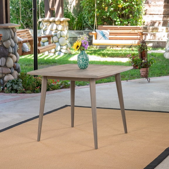 Outdoor Dining Table Outdoor Square Acacia Wood Table with Straight Legs, Gray,Patio Table