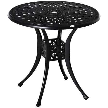 Outdoor Dining Table Outsunny 30" Round Patio Dining Table with Umbrella Hole, Antique Cast Aluminum Outdoor Bistro Table Only, Black,Outdoor Coffee Table