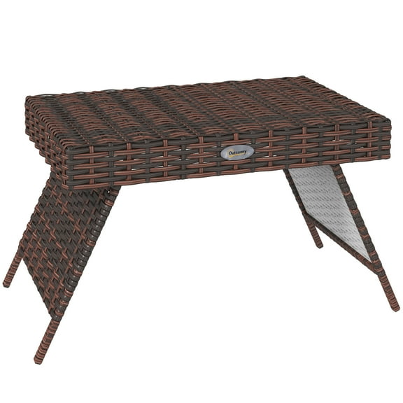 Outdoor Dining Table Outsunny Folding Rattan Side Table, Outdoor End Table, Hand Woven PE Rattan Coffee Table for Balcony, Backyard, Garden, Lawn, Courtyard, Brown,Patio Table