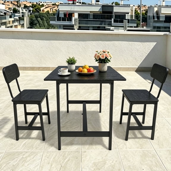 Outdoor Dining Table, Rectangle Weather-Resistant Patio Dining Table with Heavy-Duty Metal Frame for Garden, Porch, Balcony, Deck, Black