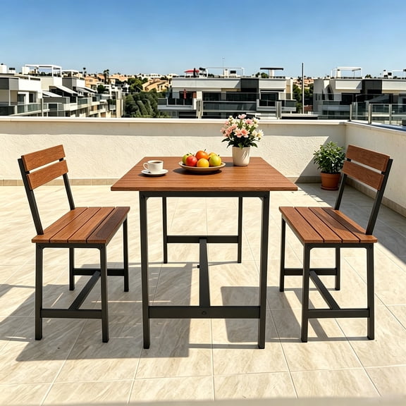 Outdoor Dining Table, Rectangle Weather-Resistant Patio Dining Table with Heavy-Duty Metal Frame for Garden, Porch, Balcony, Deck, Brown