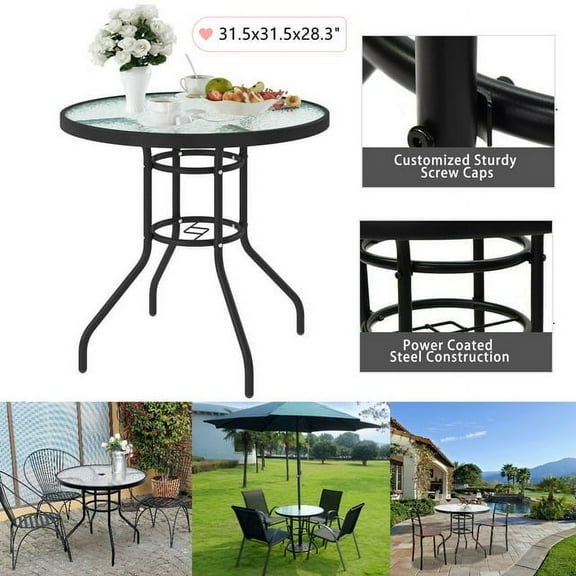 Outdoor Dining Table Round Toughened Glass Table Yard Garden Glass Table