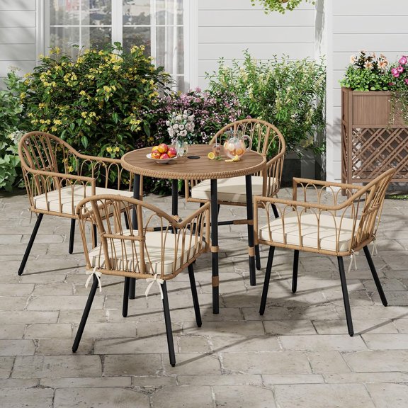 Outdoor  Dining Table Round for 4 with Umbrella Hole & Adjustable Levelers All-Weather Bistro Table