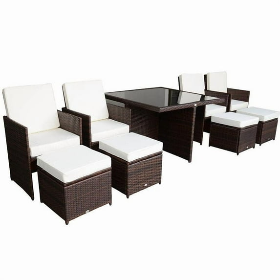 Outdoor Dining Table Set Rattan Wicker - 9pc