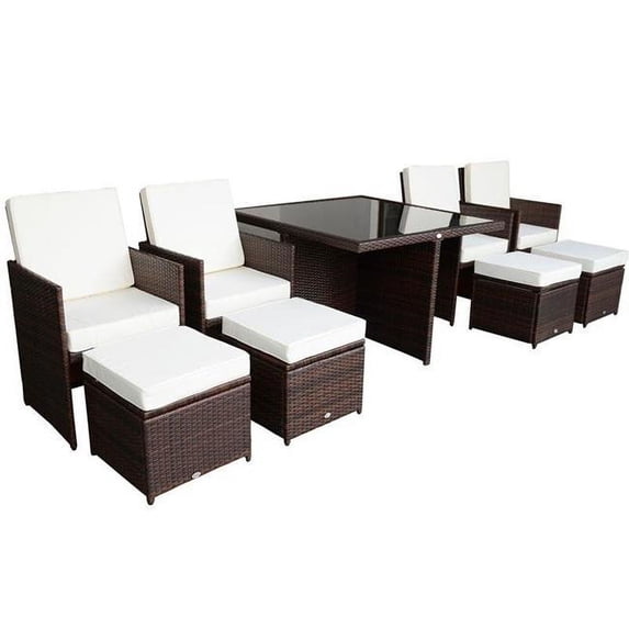 Online Gym Shop CB16299 Outdoor PE Rattan Wicker Nesting Patio Dining Table Set - 9 Piece