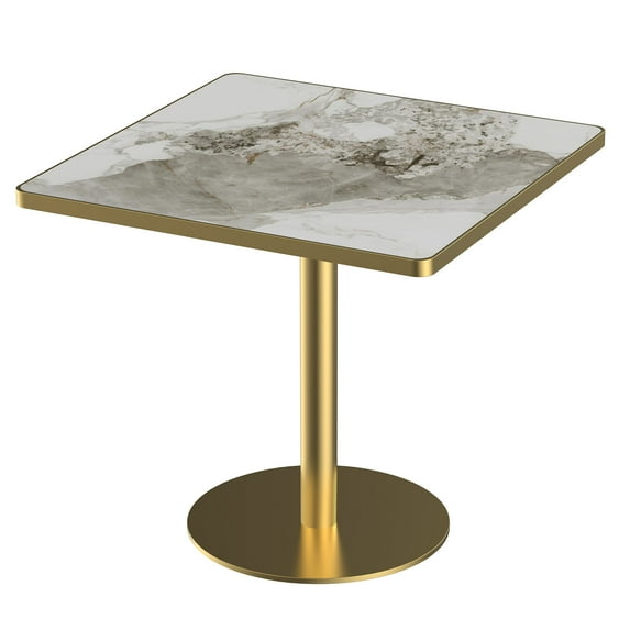Outdoor Dining Table Square Modern Dinning Table 31.5 inches Bistro Table Tulip Table with Faux Marble top,Easy Assemble,Sturdy Metal Frame Diameter,Outdoor Coffee Table