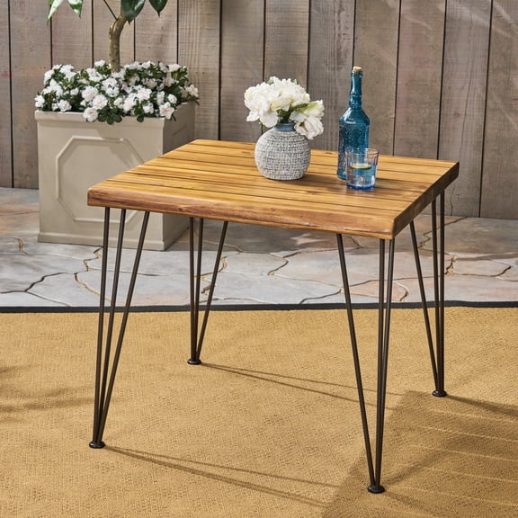 Outdoor Dining Table | Used in Outdoor Summer Gatherings | Acacia Wood Table with Metal Structure | Protects Against Water and UV