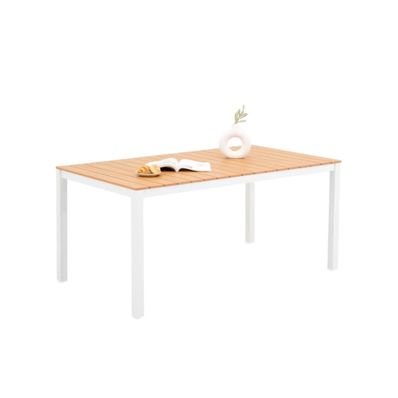 Outdoor Dining Table for 4-6 People Rectangle Patio Dining Table with Aluminum Frame, White