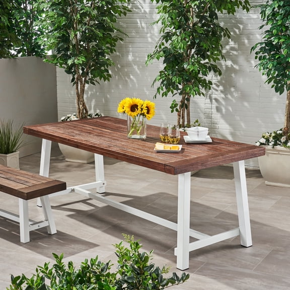 Outdoor Dining Table for 8 Industrial Acacia Wood & Steel Patio Table for BBQs, Poolside & Entertaining