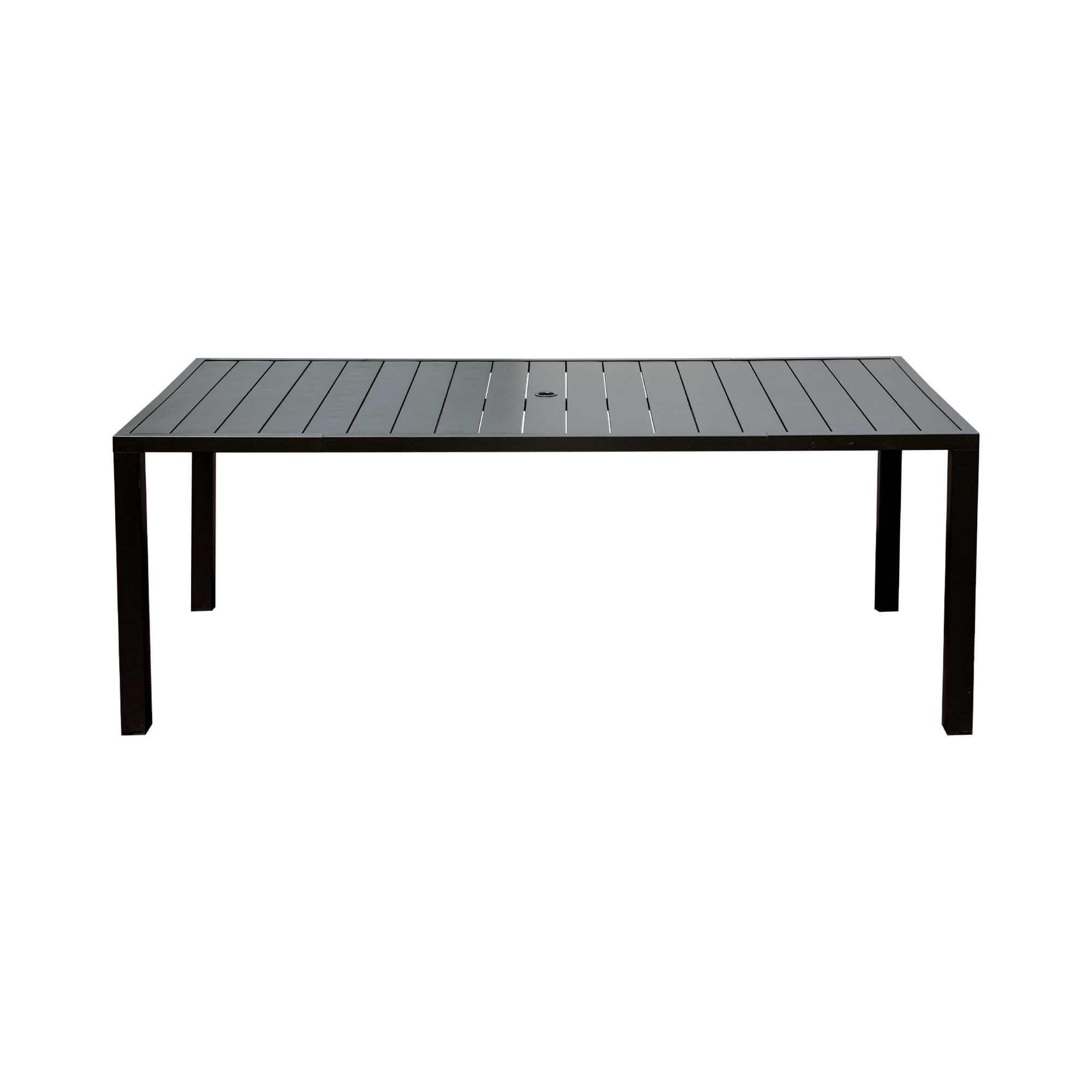 Outdoor Dining Table for 8 Person,Square Slatted Metal Patio Table for Deck Garden Lawn Backyard Use with Umbrella Hole, Brown