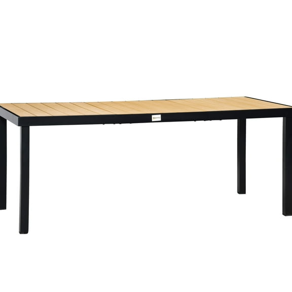 Outdoor Dining Table with Aluminum Construction | Fits 8, Ideal for Outdoor Socializing | Waterproof Wood Grain Top | No Floor Damage