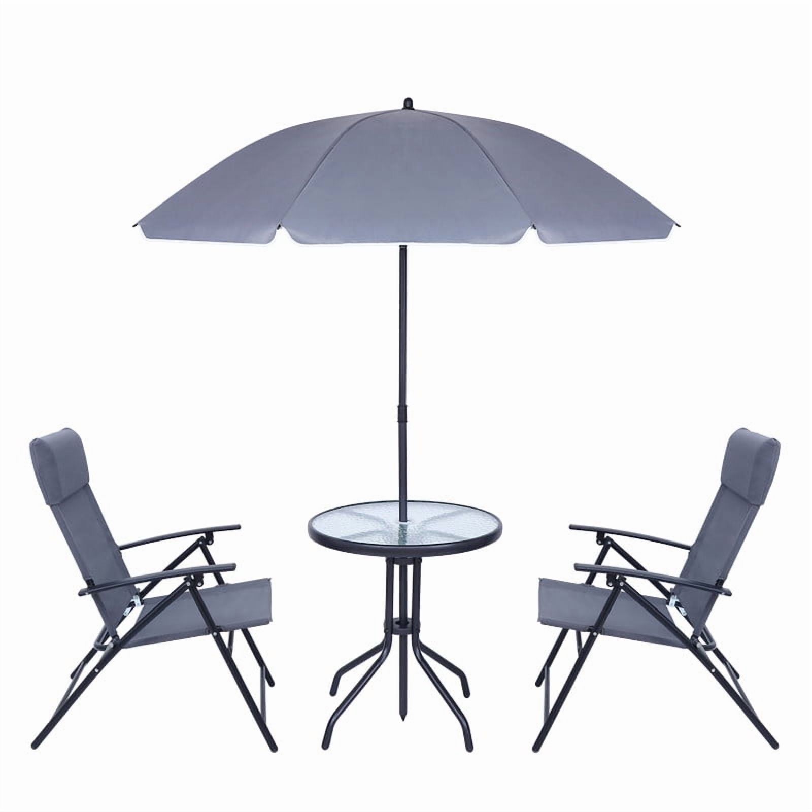 Outdoor Dinning Set, Patio Furniture Set, Patio Set with 2 Folding Chairs, 1 Glass Table & 1 Umbrella