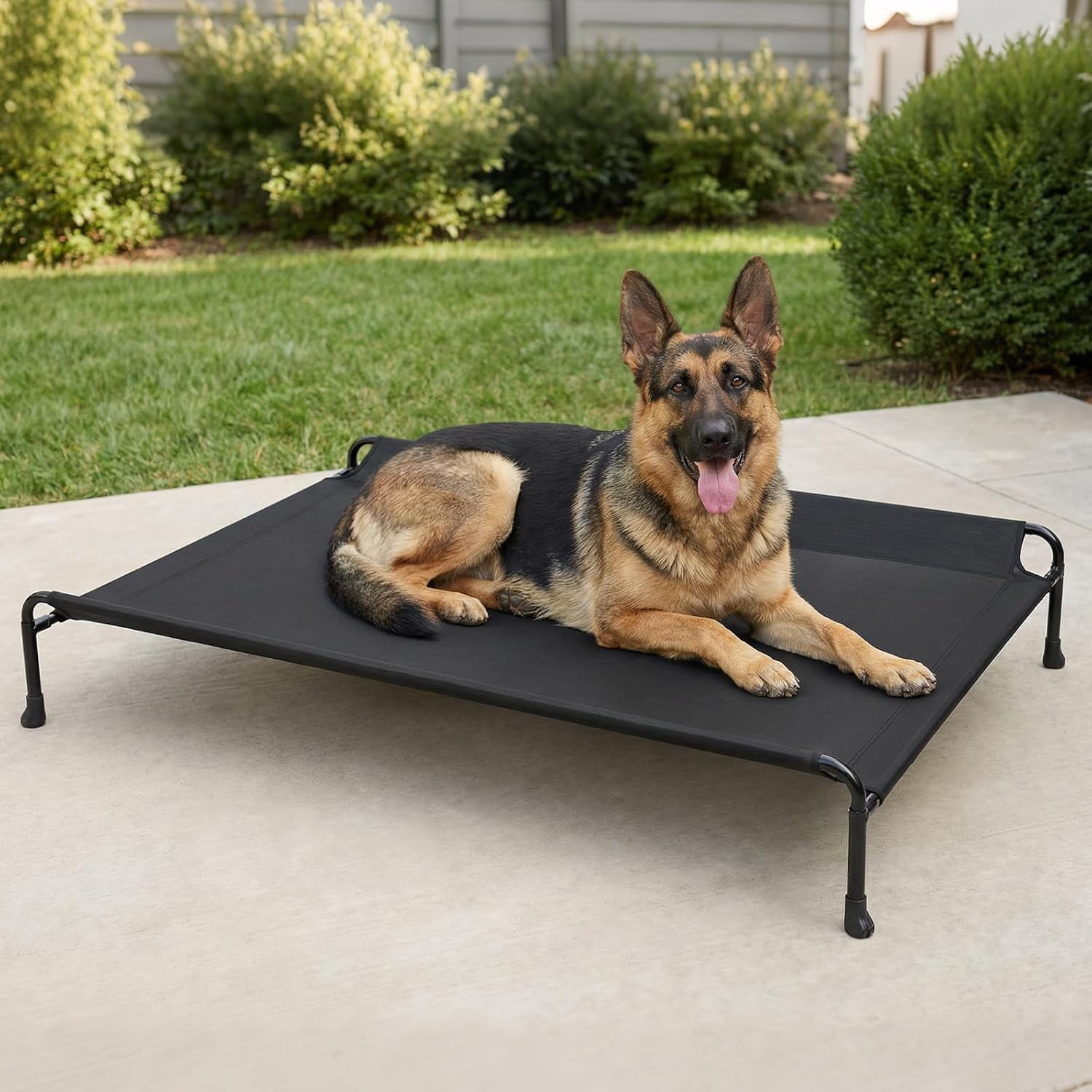 Outdoor Dog Bed, Raised Dog Beds for Large Dogs, Elevated Dog Bed with Headrest, Washable Cooling Pet Cot with Non-Skid Feet, Breathable Mesh, Pet Hammock for Indoor or Camping, 47", Black