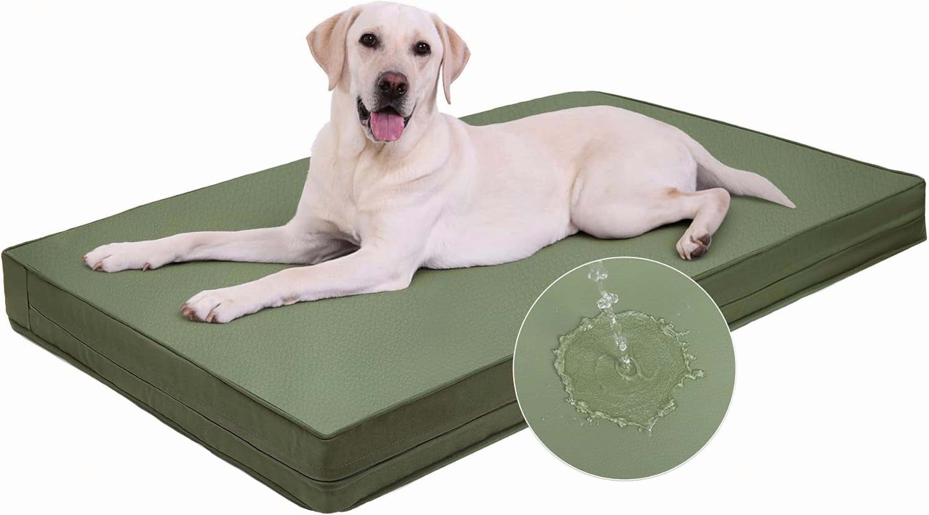 Outdoor Dog Bed Waterproof Washable, XXL Crate Pad 48 Inch, Cooling Wipeable Leather Pet Beds with Removable Cover Reversible, Durable Anti-Slip Kennel Pads 47"x29" Green