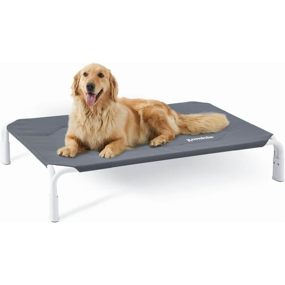 Outdoor Dog Cot Bed, Tool-Free Assembly, Elevated Raised Dog Cooling Bed Frame for Large Pets, Summer Pet Hammock Off Ground with Non-Slip Feet & Waterproof Teslin Mesh, 43x30 Inch