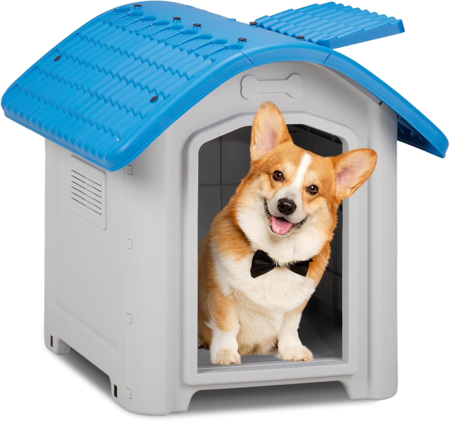 Outdoor Dog House, Plastic Dog Shelter for Small to Medium Size Dogs Waterproof, Durable Indoor Puppy House with Air Vents, Elevated Floor, Easy to Assemble 28"x23"x24"
