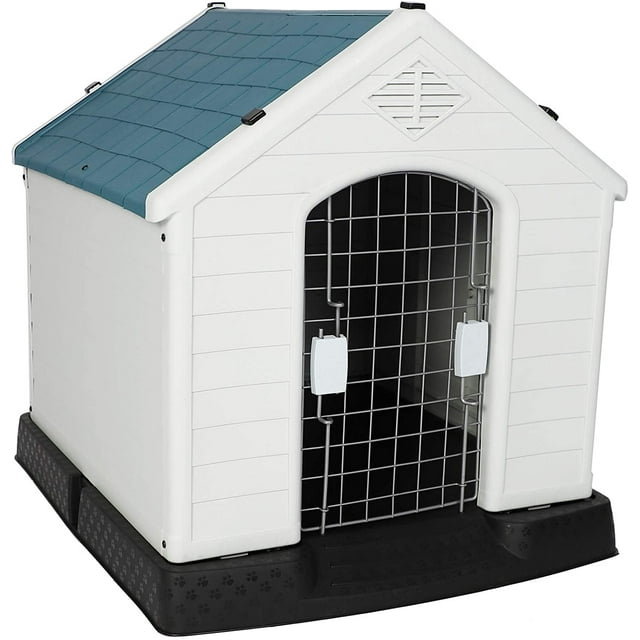 Outdoor Dog House with Plastic Waterproof Materials, Weather Resistant Pet Kennel with Elevated