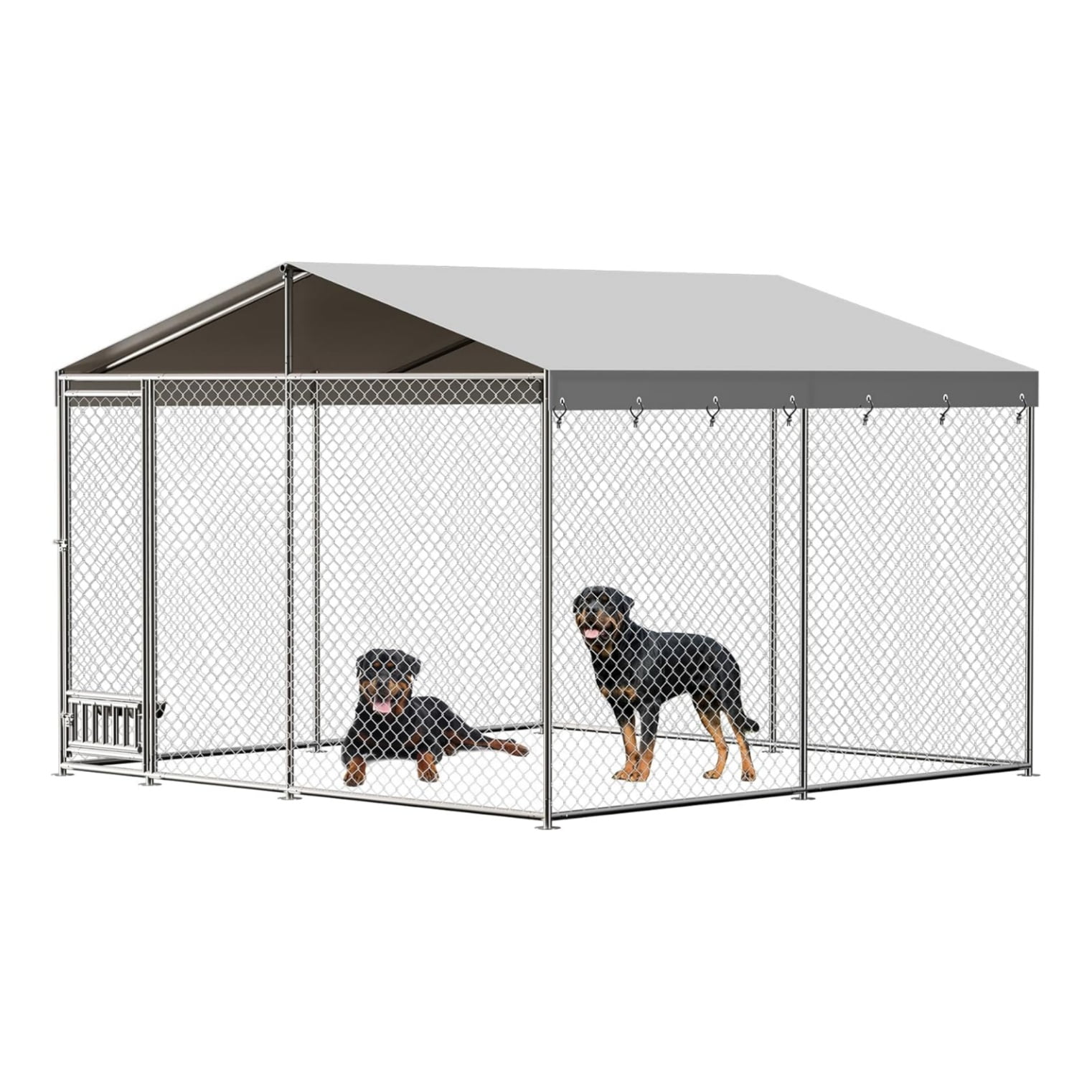 Outdoor Dog Kennel, 10x10 Ft Large Heavy Duty Dog Enclosure with Waterproof Cover Roof, Chain Link Dog Runs Dog House with Secure Lockable Door for Outside Backyard