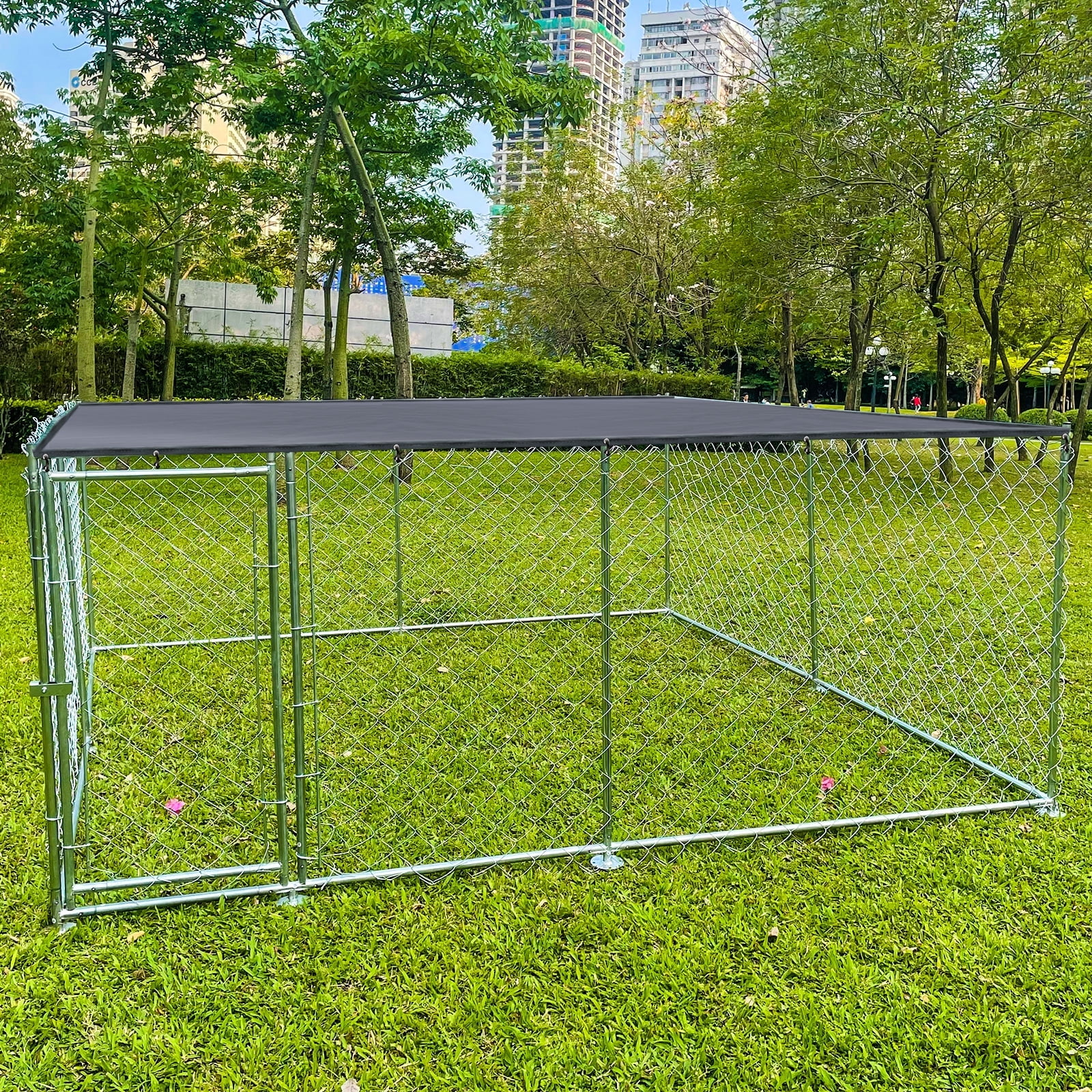 Outdoor Dog Kennel, 10x10x4.1ft Large Dog Cage with UV-Resistant Oxford Cloth Waterproof Cover and Secure Lock for Backyard