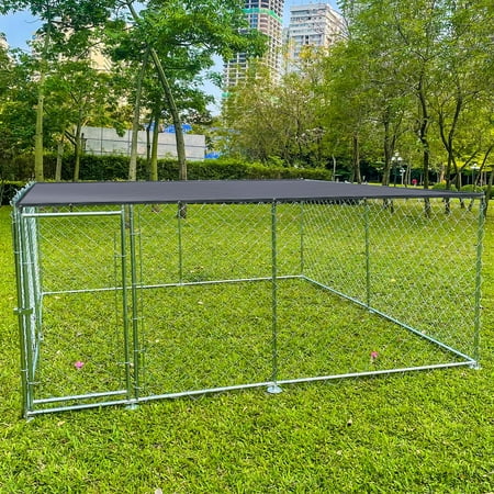 Outdoor Dog Kennel, 10x10x4.1ft Large Dog Cage with UV-Resistant Oxford Cloth Waterproof Cover and Secure Lock for Backyard