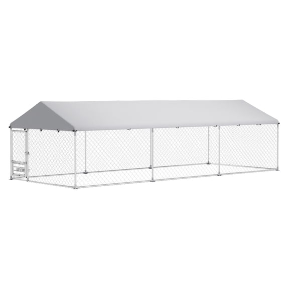 Outdoor Dog Kennel, 19.7' x 7.5' x 5.2', Waterproof Dog Run with Adjustable Bowl Rack, Galvanized Steel Dog Pen for Large Dogs, Secure Latch