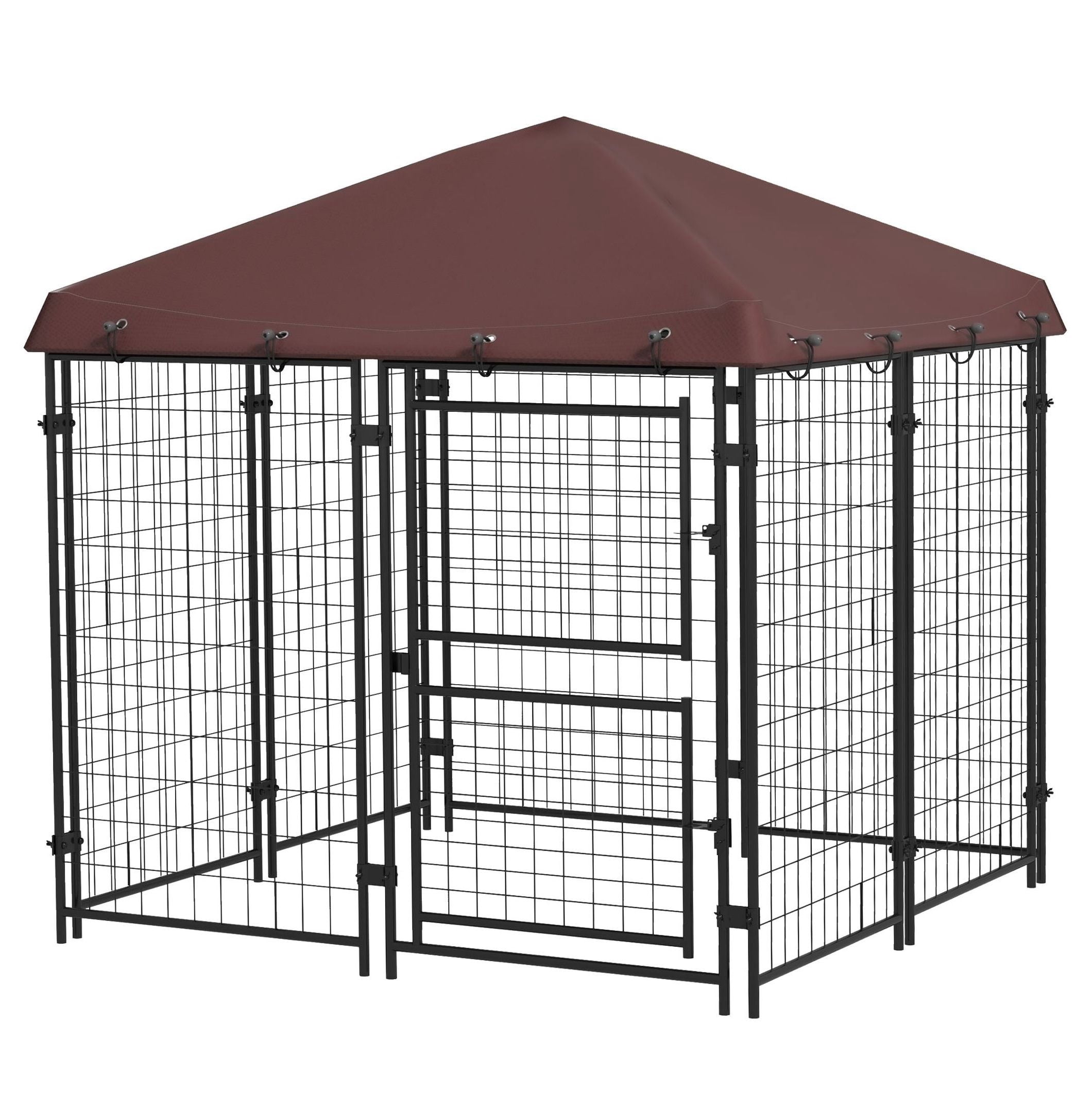 Outdoor Dog Kennel 4.6x5 with Canopy - Heavy Duty Steel Dog Run ...