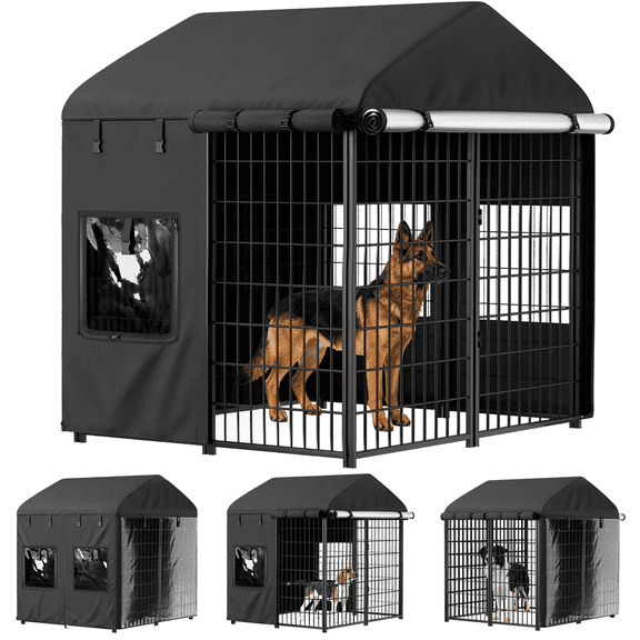 DOMIPET Outdoor Dog Kennel Cover - Full Coverage for 4.2'Dx4.2'Wx4.5'H Dog Cages, Outdoor Dog Kennel Insulation Cover, with Transparent Window, Black (Excluding Dog kennels)
