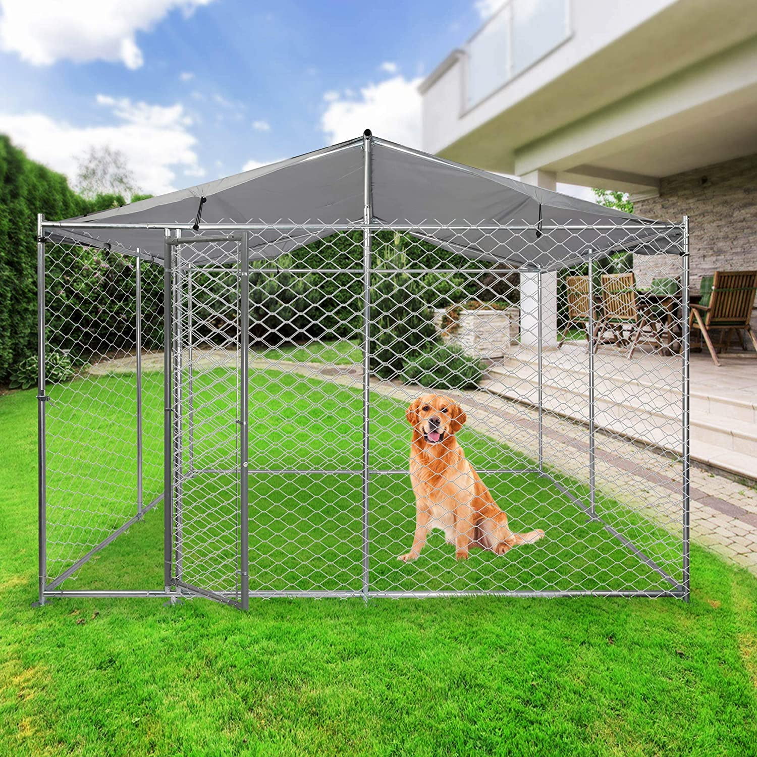 Outdoor Dog Kennel, Heavy-Duty Galvanized Mesh Steel Fence Dog Playpen ...