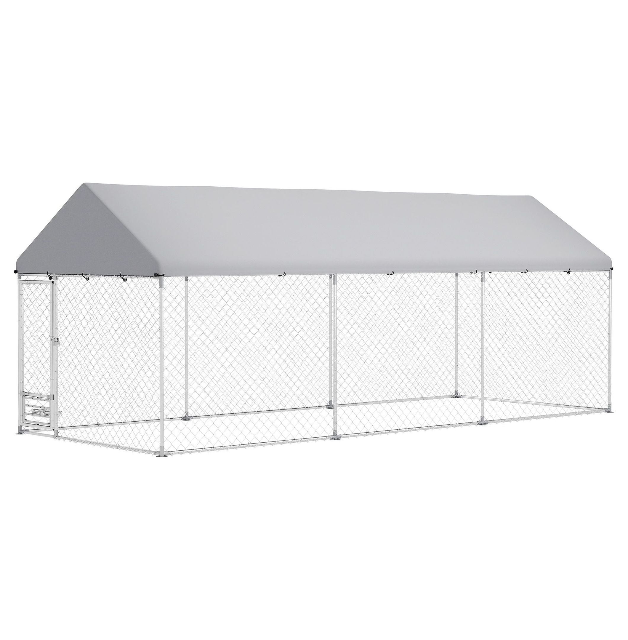 Outdoor Dog Kennel Large, 19.7' x 7.5' x 7.5' - Waterproof Run w/ Adjustable Bowl Rack & Secure Lock