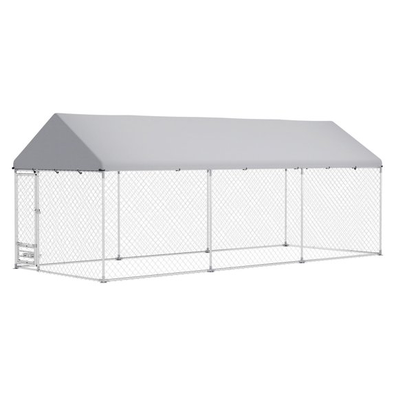 Outdoor Dog Kennel Large, 19.7' x 7.5' x 7.5' - Waterproof Run w/ Adjustable Bowl Rack & Secure Lock