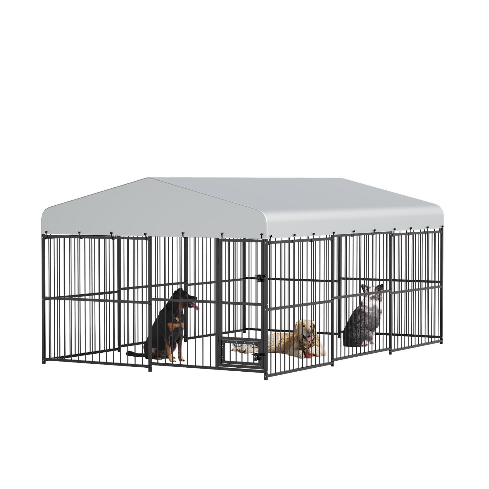 Outdoor Dog Kennel, Large Dog Enclosures with Waterproof Cover, Feeding Doors, Large Dog Kennel Outdoor for Garden Backyard（10×15×7FT）