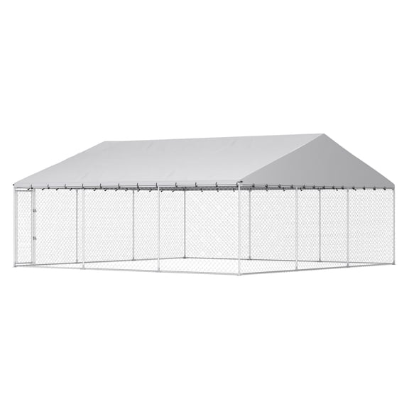 Outdoor Dog Kennel with Roof, 19.7' x 19.7' Chain Link Dog Run - Heavy Duty Galvanized Steel Pet Playpen for Backyard - Large Dog Kennel