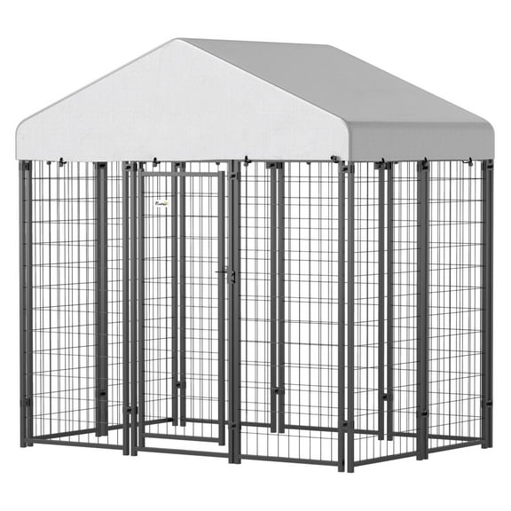 Outdoor Dog Kennel with Roof - 6' x 4' x 6' Dog Run - Escape-Proof, UV & Waterproof - Silver