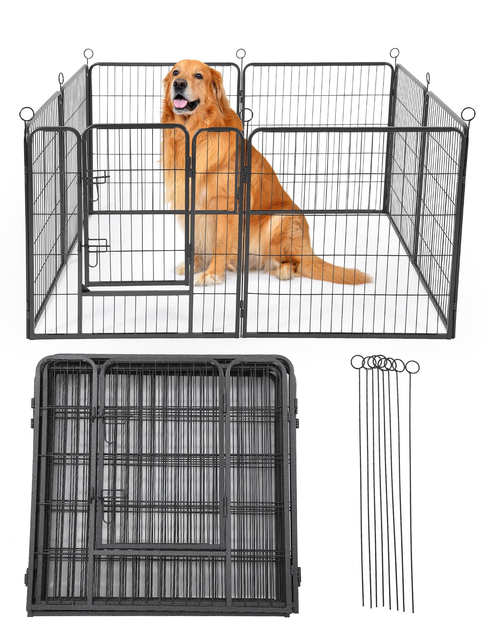 Outdoor Dog Playpen,Heavy Duty Metal Pet Exercise Pen,24 Inch, 8 Panels Metal Dog Fence with Gate, Pet Fence for Large/Small Dogs, Portable Dog Fence for RV Camping, Yard,32*24in