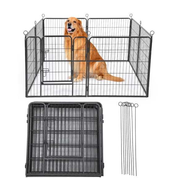 Outdoor Dog Playpen,Heavy Duty Metal Pet Exercise Pen,32 Inch, 8 Panels Metal Dog Fence with Gate, Pet Fence for Large/Small Dogs, Portable Dog Fence for RV Camping, Yard