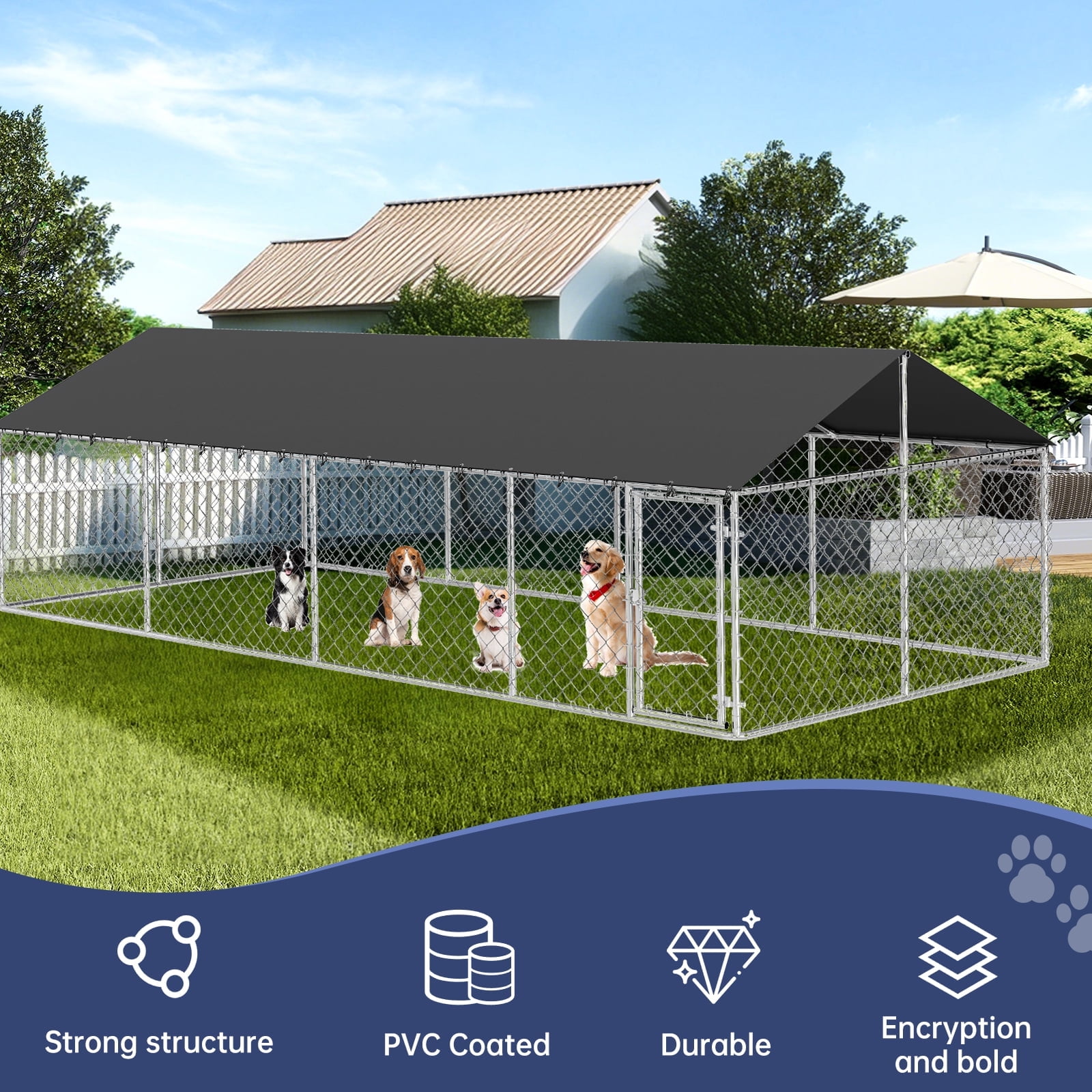 Outdoor Dog Run Enclosure Heavy Duty Dog Kennel Pen Mesh Dog Extra-Large Cage Pet Kennel Steel Fence with Double Secure Lock(19.68'x 9.84')