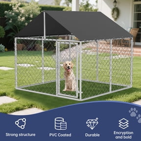 Outdoor Dog Run Enclosure Heavy Duty Dog Kennel Pen Mesh Dog Extra-Large Cage Pet Kennel Steel Fence with Double Secure Lock(6.56'x 6.56')
