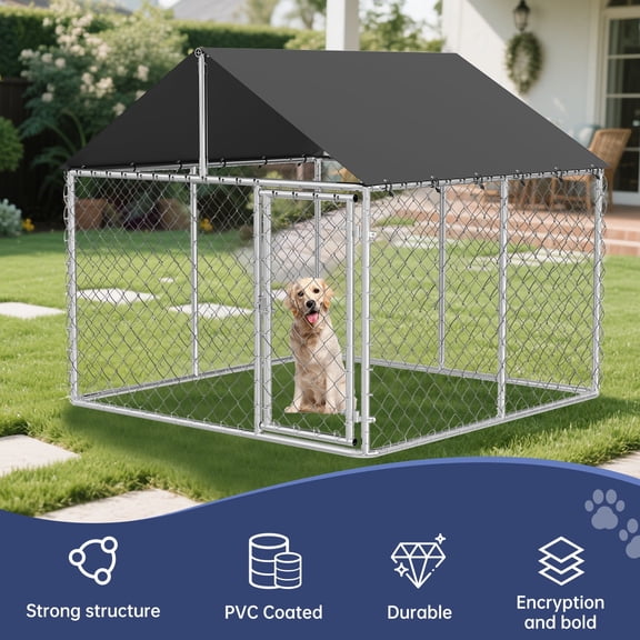 Outdoor Dog Run Enclosure Heavy Duty Dog Kennel Pen Mesh Dog Extra-Large Cage Pet Kennel Steel Fence with Double Secure Lock(6.56'x 6.56')
